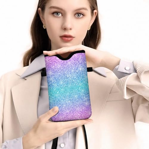 Universal Phone Sleeve Pouch with Crossbody Strap 7.6 X 4.3 Inches Shockproof Water Resistant Mobile Protection Bag-Glitter Pink Neoprene Phone Pouch Bag - color: Glitter Pink-Phone Pouch