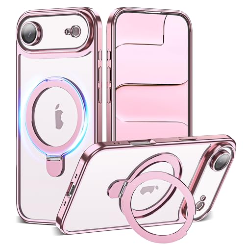 Compatible with iPhone Air Case with Magnetic Stand [Camera Len Protectors][Compatible with Mag-Safe] Clear Plating Phone Case for iPhone 17 Air 6.6",Rose Gold - color: Rose Gold, size: iPhone 17 Air