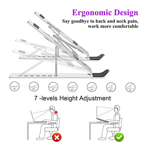 Laptop Stand, Laptop Riser Computer Stand for Desk, Adjustable Aluminum Foldable Portable Desktop Holder, Compatible with MacBook Air pro, iPad, Lenovo, 10-15.6” Laptop and Tablets (Silver)