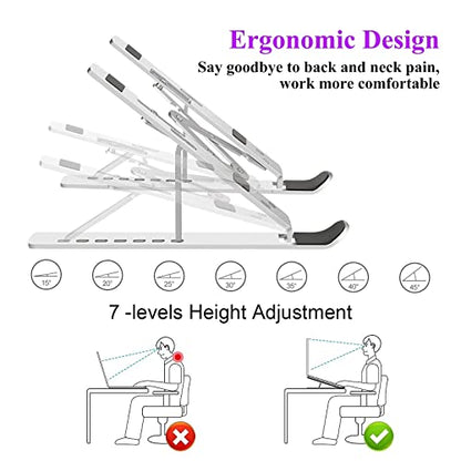 Laptop Stand, Laptop Riser Computer Stand for Desk, Adjustable Aluminum Foldable Portable Desktop Holder, Compatible with MacBook Air pro, iPad, Lenovo, 10-15.6” Laptop and Tablets (Silver)