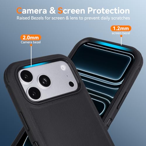 for iPhone 17 Pro Case with Belt Clip Holster, Black | Military Grade Drop Protective, 4 in 1 Heavy Duty Shock-Absorbing Rugged Case for iPhone 17 Pro 6.3" - color: Black