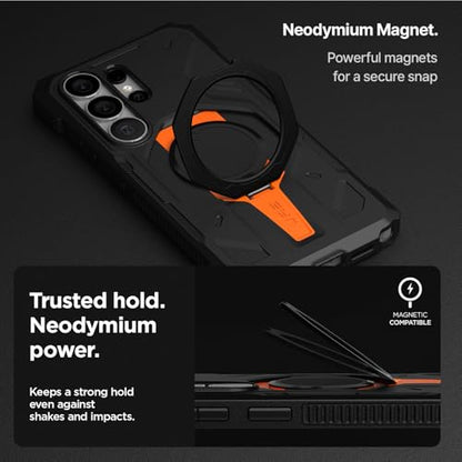 VRS DESIGN TerraGuard Active for Samsung Galaxy S26 Ultra Case (2026), Magnetic Charging Compatible Ring Kickstand, Heavy Duty Rugged Shockproof Cover (Matte Black) - color: Matte Black