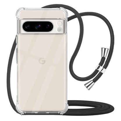 for Google Pixel 8 Pro Crossbody Case Clear with Adjustable Neck Lanyard Strap Transparent Soft TPU Anti-Yellowing Shockproof Protection Phone Cover for Pixel 8 Pro - Black - size: for Google Pixel 8 Pro