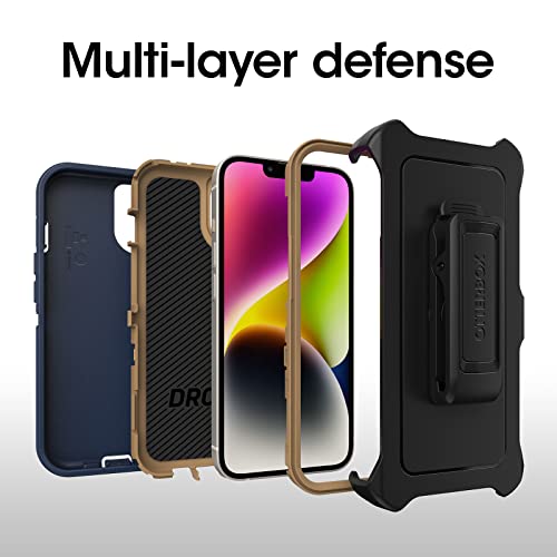 OtterBox iPhone 14 & iPhone 13 Defender Series Case - Blue Suede Shoes (Blue), Rugged & Durable, with Port Protection, Includes Holster Clip Kickstand - color: Navy