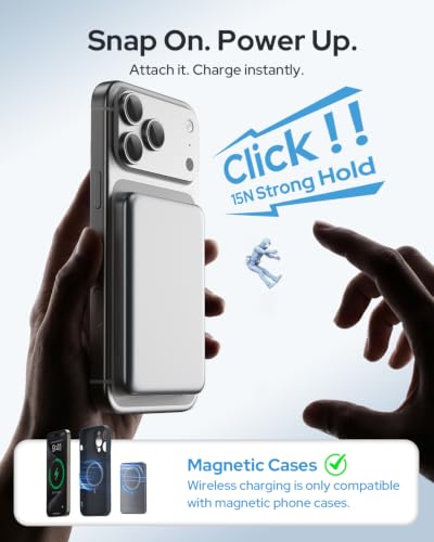 for Magsafe Portable Charger, 5000mAh Slim Wireless Magnetic Power Bank | Travel Essential for MagSafe Battery Pack with USB C Fast Charging, Compatible with 17/16/15/14/13/12 (Silver Gray) - color: Silver Gray