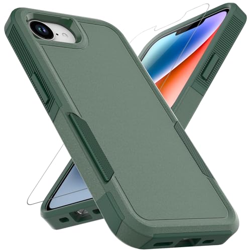 for iPhone 16E / iPhone 17E Case: Dual Layer Protective Heavy Duty Cell Phone Cover Shockproof Rugged with HD Screen Protector - Military Protection Bumper Tough - for iPhone 16E / 17E, Dark Green - color: Dark Green (PC) + Dark Green (TPU)