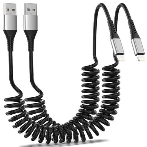 Coiled USB to Lightning Cable 3FT for Car, 2Pack iPhone Charging Cord - style: Coiled USB-A to Lightning