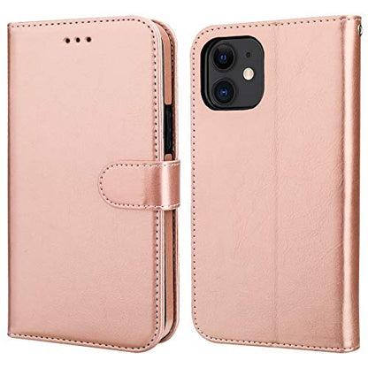 Bocasal Detachable Wallet Case Card Holder for iPhone 11, Rose Gold | Kickstand Card Slots Holder PU Leather Magnetic Shockproof Wrist Strap Removable Flip Protective Cover 6.1 inch - color: Rose Gold