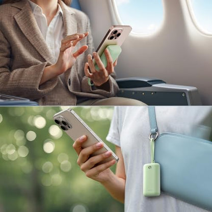 iWALK Mini Portable Charger 10,000mAh, 22.5W USB-C Fast Charging Power Bank with Built-in Cable, Travel Essential Ultra-Small Battery Pack Compatible for iPhone 17/16/16 Pro/15, Samsung, Google, Green - color: Green 22.5W