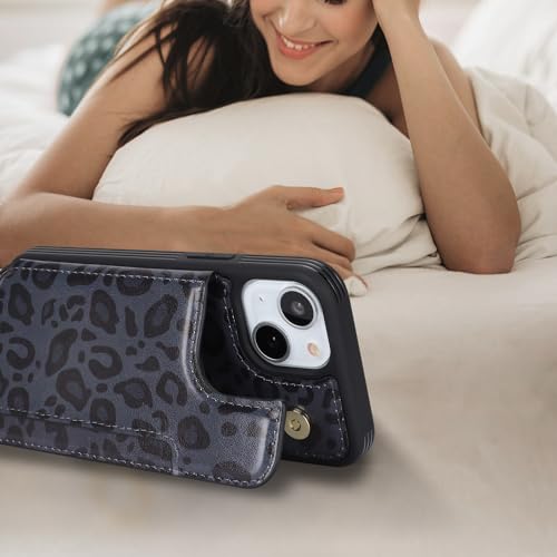 iCoverCase Compatible with iPhone 13 Mini Case with Card Holder, Wallet Phone Case for Women Men RFID Blocking PU Leather Protective Case 5.4 Inch (Black Leopard) - color: Black Leopard