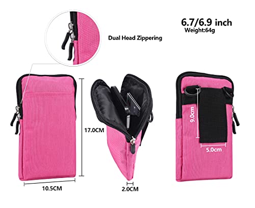 QBYVQQN Cell Phone Waist Belt Holster Mens, Waterproof Zipper Crossbody Smartphone Shoulder Messenger Bag Wallet Sling Bag - color: Rose Red, size: 7.2 INCH