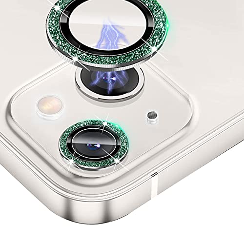 Bling Camera Lens Protector Compatible for iPhone 13/13 mini Ultra Thin/Clear Tempered Glass [Anti-Scratch][Shatter/Water/Fog-Proof] Metal Cover Protection - Green Diamond(Set of 2) - color: GreenDiamond