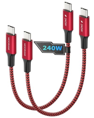 2-Pack 1ft 240W USB C to C Cable, CarPlay Auto Connection - color: Red, size: 1 ft (12 in)