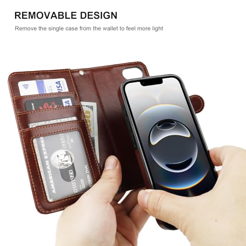 Bocasal Detachable Wallet Case Card Holder for iPhone 17e/16e, Brown | RFID Blocking Kickstand Card Slots Holder PU Leather Magnetic Shockproof Wrist Strap Removable Flip Protective Cover 6.1 inch - color: Brown