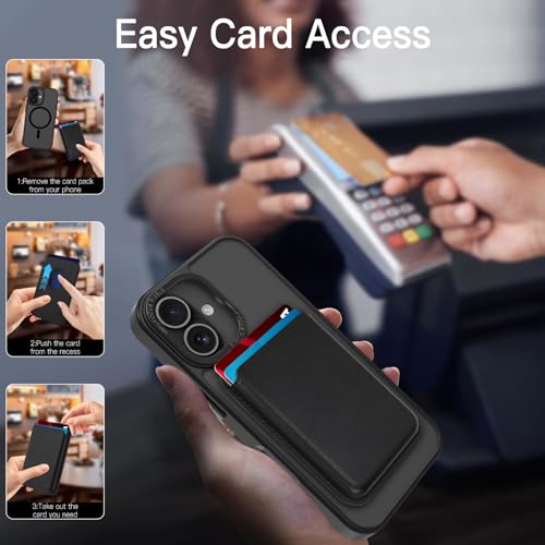 Magnetic Designed for iPhone 16 Case 6.1" 2024, Black | [Compatible with Magsafe] [with Wallet & Card Holder] [Military Drop Protection] Slim Translucent Matte Phone Case - color: Black, size: iPhone 16