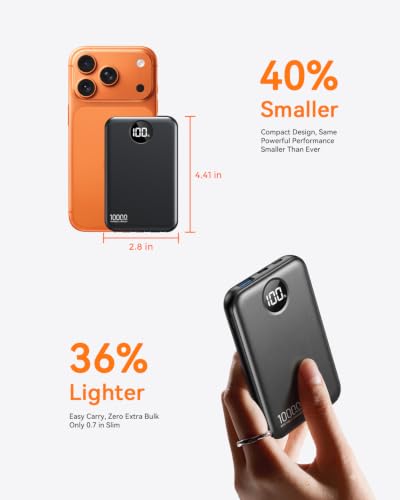 Portable Charger 10000mAh with 4 Built-in Cables 40% Smaller - color: Black