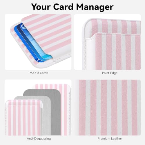 Magnetic Wallet Cell Phone Card Holder for Phone Case with Mag-Safe | Stronger Magnetic RFID Leather Phone Wallet Stick on Series of iPhone 17/16/15/14/13/12 and Pro/Promax, Blush Stripe - color: Blush Stripe, size: 1 Pack