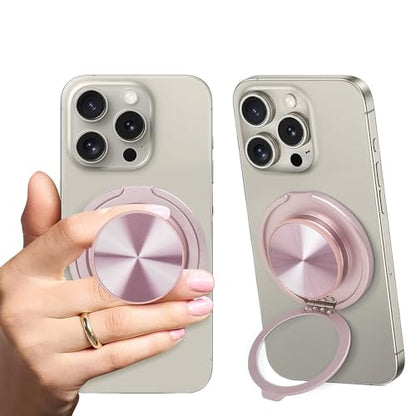 Cell Phone Grip for with Kickstand, Secure Hold for iPhone Cases, Adjustable Foldable Desktop Phone Holder Cradle Dock Compatible (Pink Stainless Steel) - color: Pink Stainless Steel