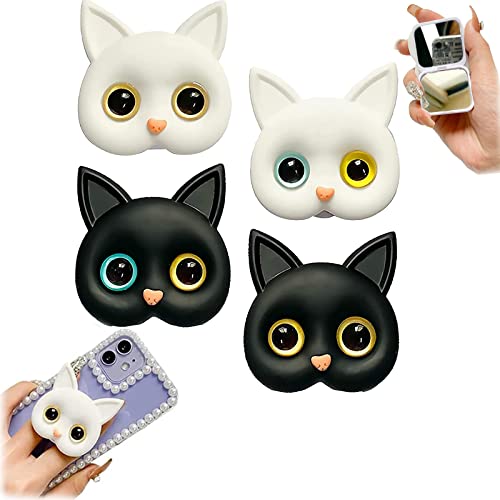2/4Pack 3D Cute Kitten Phone Holder with Mini Mirror,Phone Grip with Small Makeup Mirror,Cute Cat Phone Folding Bracket,3D Cute Cat Cellphone Foldable Finger Grip Holder for All Smartphones (4Pcs) - color: 4Pcs