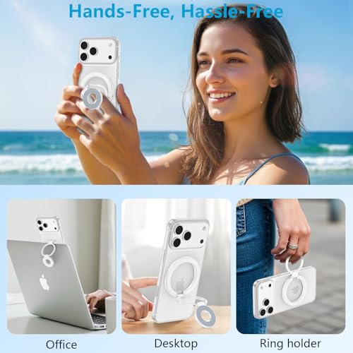 Dual-Sided Magnetic Phone Grip MagSafe Phone Ring Holder Kickstand Loop - color: white