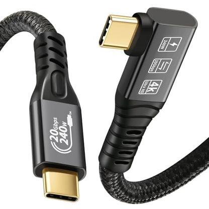 USB C 3.2 Gen2x2 20Gbps Cable, 90Degree USB C 4K@60Hz UHD Video 5A/240W PD3.1 Fast Charge Cord with E-Marker Compatible with Thunderbolt 3/4 - size: 90D 20G 240W 2M