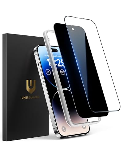 UNBREAKcable 2PCS Screen Protector for iPhone 14 Pro Max - 1 Privacy Tempered Glass+1 Clear Glass Double Shatterproof [Installation Frame] [9H Hardness] [Case Friendly] Anti-Scratch iPhone 6.7 inch - size: iPhone 14 Pro Max