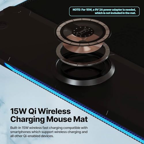 Wireless Charging RGB Gaming Mouse Pad 15W, LED XXL Mouse Pad 35.43x15.75x0.16 in, Light Modes Extra Large Mousepad Non-Slip Rubber Base Computer Keyboard Mat for Gaming, MacBook, PC, Laptop