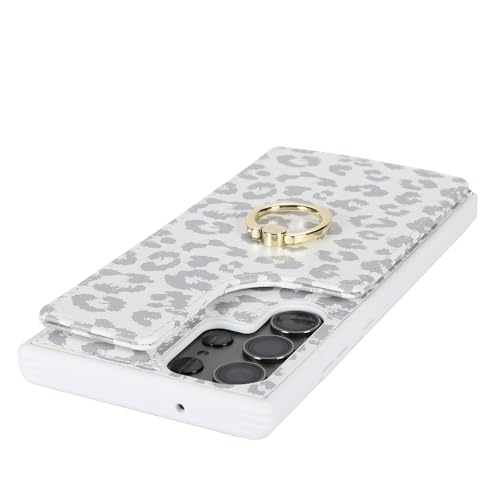 Lipvina for Samsung Galaxy S23 Ultra Case with Card Holder and Strap for Women,Crossbody Lanyard,Ring Stand,Snap Clasp,Cute Phone Wallet Cases 6.8 inch(White Leopard) | Cute Crossbody Lanyard Wallet,4 Card Holder,RFID Blocking,and a 360° Ring Kickstand.Li