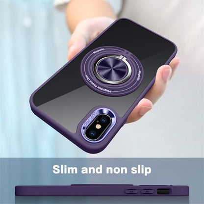 for iPhone Xs Case and iPhone X Case Compatible with Magnetic | With Ring Holder,Transparent Hard PC,Rotated Ring Holder Kickstand Phone Case 5.8in,Purple JUS12-40 - color: Purple