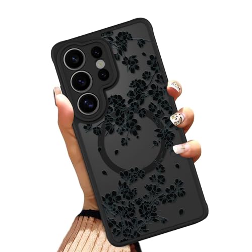 OOK Phone Case Fit for Samsung Galaxy S26 Ultra 6.9 Inch, Black Flowers | Wireless Charging Compatible, Magnetic Phone Cover, Floral Design, Soft TPU + Hard PC, Anti-Scratch, Shockproof, for Women - color: Black Floral, size: for Samsung Galaxy S26 Ultra