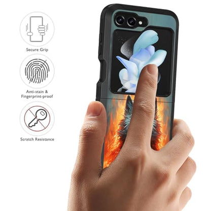 for Samsung Galaxy Z Flip 5 Case, Heavy Duty Dual Layer Hybrid Military Grade Shockproof Drop Folding Protective Cover for Samsung Galaxy Z Flip 5 5G 2023, Fire Wolf - color: Fire Wolf