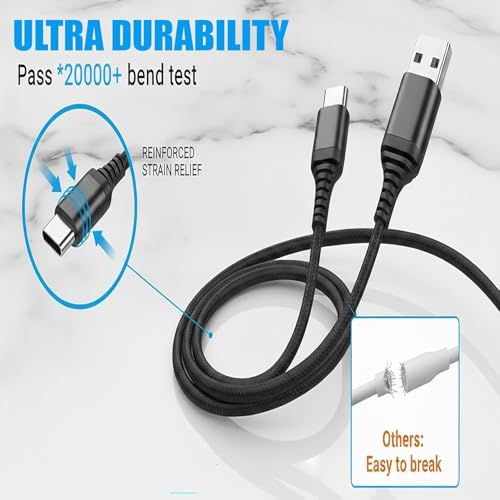 USB-A to USB-C Cable 5 Pack – 3A Fast Charging (QC 3.0), Mixed Length 3.3/6.6/10 ft, Nylon Braided, Compatible with iPhone 15/16/17, Galaxy S24/S23, Pixel & USB-C Devices - size: 5-Pack - Mix Length Set
