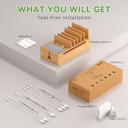 Pezin & Hulin Cell Phone Charging Station for Multi Devices-Natural Bamboo - color: Natural