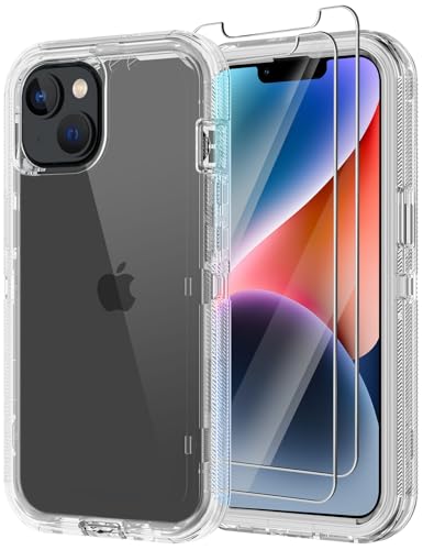 for iPhone 14 Clear Case with 2 Screen Protector,[Not Yellowing] Military Grade Drop Protection Thick Anti-Fall Transparent Heavy Duty Shockproof Phone Cover for Apple iPhone 14 6.1" (Clear) - color: Clear