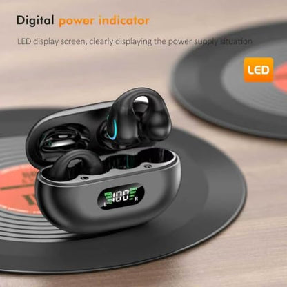 Open Ear Bone Conduction Headphones Bluetooth 5.3Wireless Clip On Earbuds with Digital Display Charging Case 80 Hours Playtime Sport Earphones Built-in Mic IPX7Waterproof for Running Fitness Exercise