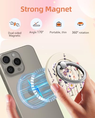 Lotadilo Magnetic Phone Ring Holder, Cute Phone Grip Stand, Purple Flower - color: Purple