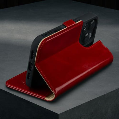 TORRO Premium Leather Case Compatible with iPhone 16 Pro 6.3" – Genuine Leather Wallet Flip Folio Case with Kickstand and Card Slots (Compatible with Official MagSafe Chargers) - Red - color: Red
