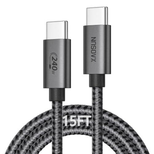 XAOSUN 240W USB C to USB C Cable, USB C 2.0 Fast Charging Cable, Grey 15FT - size: 15FT