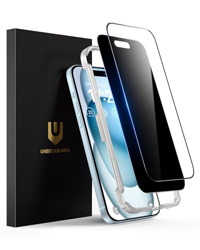 UNBREAKcable 2PCS Screen Protector for iPhone 15-1 Privacy Tempered Glass+1 Clear Glass Double Shatterproof [Easy Installation Frame] [9H Hardness] [Case Friendly] Anti-Scratch for iPhone 6.1 inch - size: iPhone 15