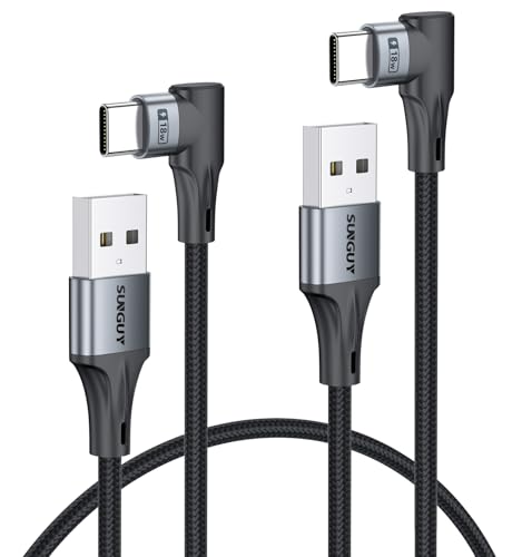 SUNGUY Right Angle USB A to USB C Cable 2FT 2Pack, 90 Degree USB C to USB A - size: 2FT+2FT