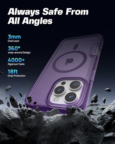 ArtsEvo Strong Magnetic for iPhone 16 Pro Max Case, Compatible with MagSafe, 360° Military-Grade Protection, Slim Translucent Matte Phone Case, Purple - color: Purple, size: iPhone 16 Pro Max