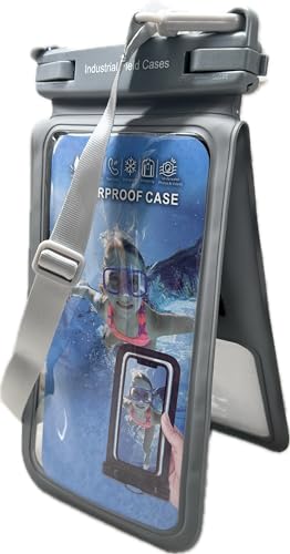 Industrial Field Cases Waterproof Phone Pouch, All Gray/Grey Pouch Cell Phone Floating Pouch with Carrying Strap (Double 7.5) - size: Double 7.5