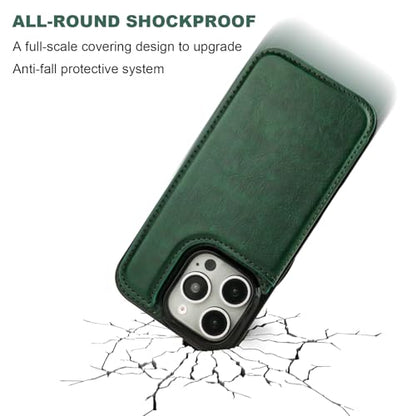 ONETOP for iPhone 16 Pro Wallet Case with Credit Card Holder,Green | Kickstand,ID/Cash Holder,Case Wallet with Card Slots,Double Magnetic Clasp,Durable PU Leather Shockproof Cover for Women Men - color: Green