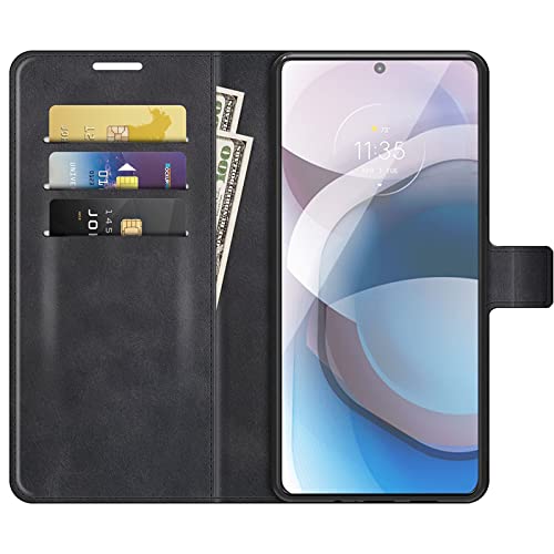 Flip Case for Motorola One 5G UW Ace Wallet Leather Magnetic Protective Cellphone Case for Moto One 5G Ace 2021 / Moto G 5G Folio Book Cover & Stand (Black) - color: Black