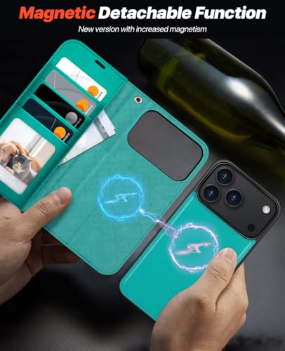 OCASE for iPhone 17 Pro Max Detachable Wallet Case with Card Holder, 2 in 1 PU Leather Flip Folio with RFID Blocking Stand Wrist Strap Shockproof Phone Cover 6.9 Inch 2025, Blue Green - color: Blue Green, size: iPhone 17 Pro Max