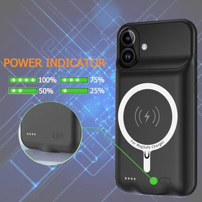 Battery Case iPhone 16 Plus, Upgraded 12000mAh Rechargeable Portable Extended Battery Pack Supported Qi Wireless Charging Case Compatible with iPhone 16 Plus (6.7 inch) Charger Case Power Bank (Black) - size: iPhone 16 Plus (6.7 inch)