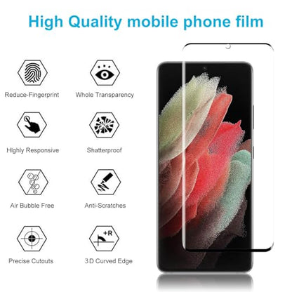 Didisky 3+2 Pack Screen Protector for Samsung Galaxy S21 Ultra Tempered Glass and Camera Lens Protector,3D Curved Full Coverage,Scratch-Resistant, HD,Easy to Use,Bubble Free, 9H