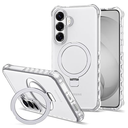 Compatible with Samsung Galaxy S26 Case 6.3'' Cute Wavy Frame with Magnetic Stand [Compatible with Mag-Safe] Military-Grade Translucent Phone Case for S26, Translucent - color: Translucent, size: Samsung Galaxy S26