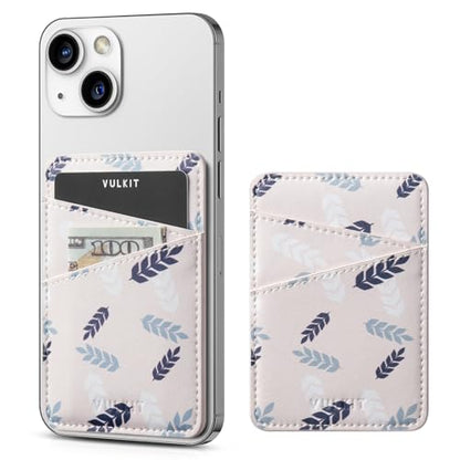 VULKIT Phone Card Holder Wallet Leather Adhesive Pocket RFID Blocking Credit Card Sleeves Stick Back of Phone Smartphones White - color: Leaf White