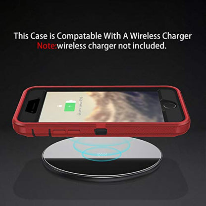 I-HONVA for iPhone SE 2022/2020 Case Built-in Screen Protector Shockproof Dust/Drop Proof 3 in 1 Full Body Rugged Heavy Duty Cover for Apple iPhone SE 3rd/2nd Gen 4.7, Red/Black - color: Red/Black